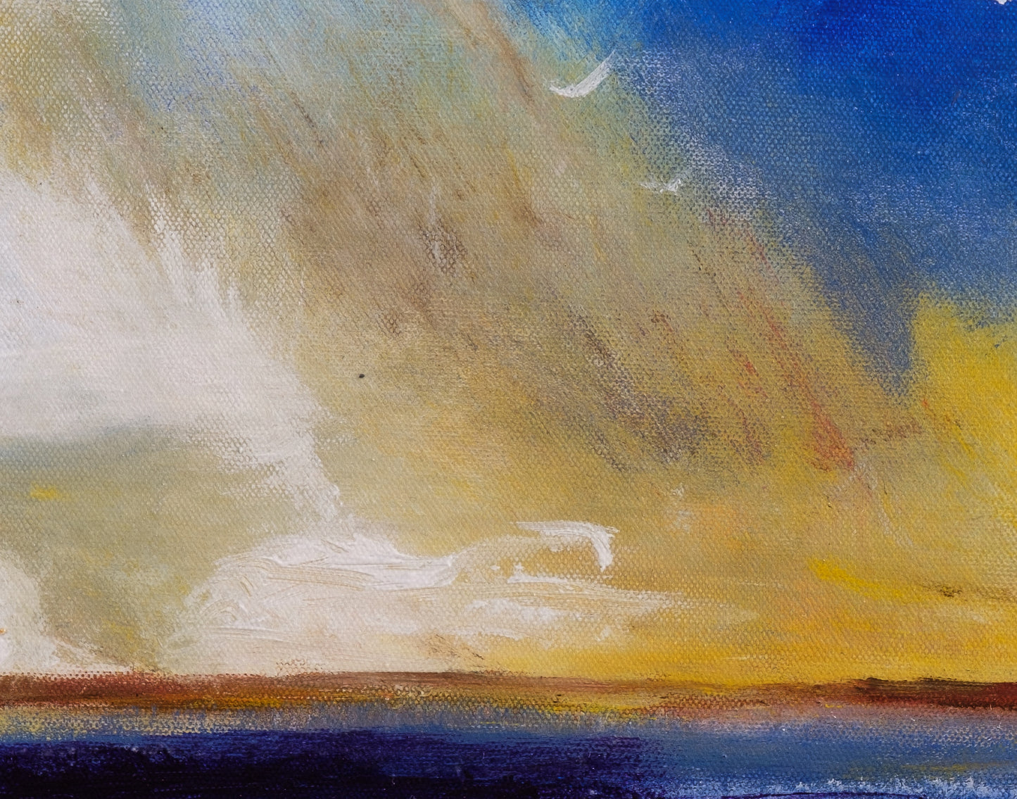 Detail of Unknown Daybreak showing the horizon line and textured painted surface