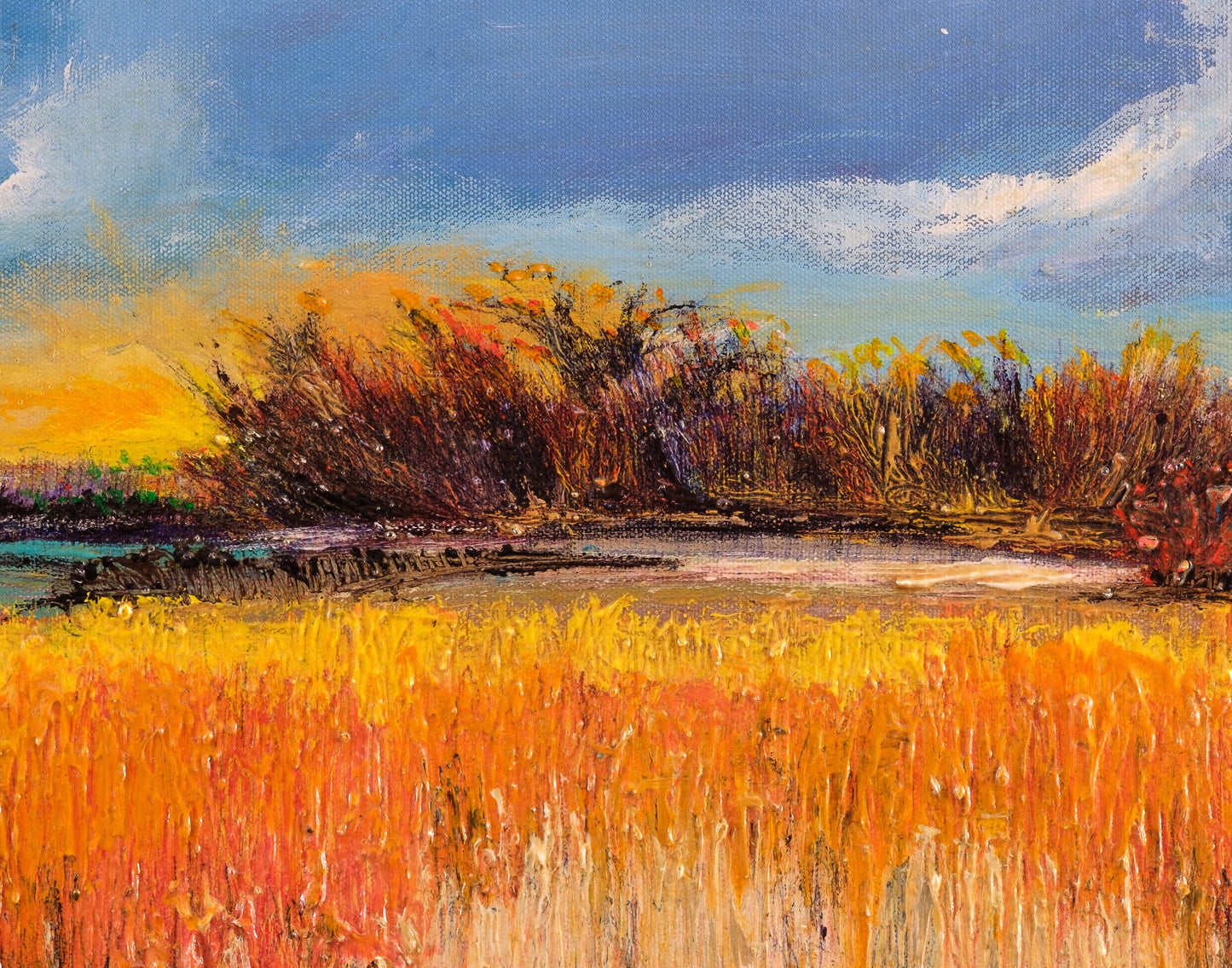 Detail of July Afternoon showing late-day color and palette-knife surface movement
