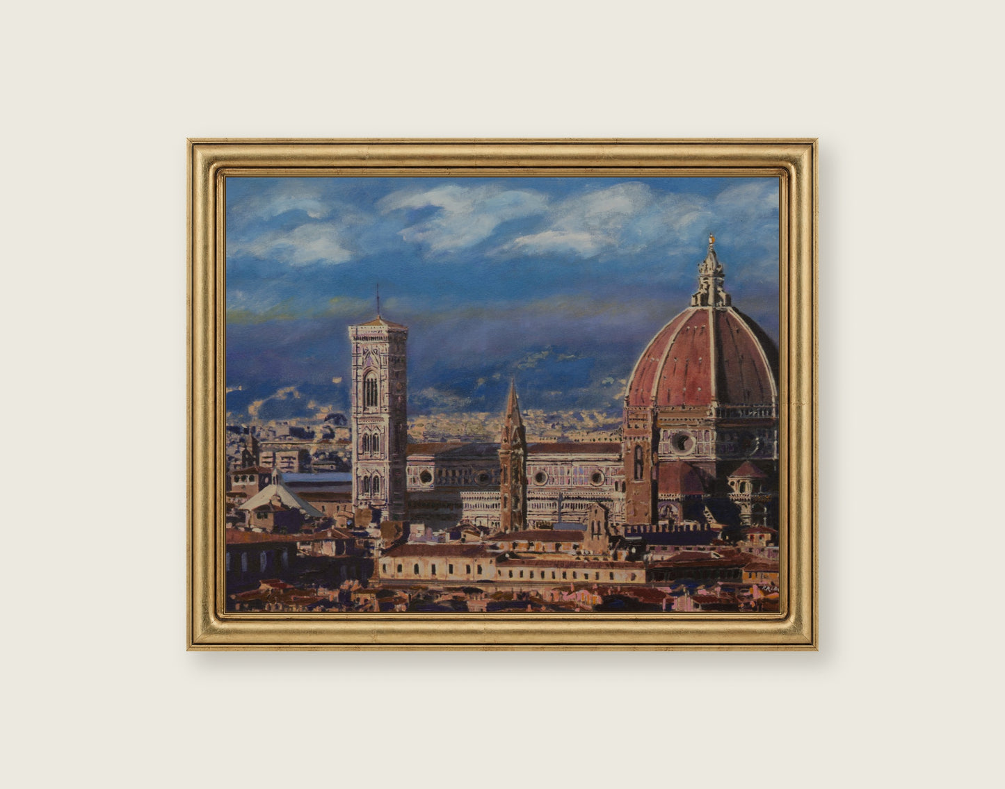 Santa Maria del Fiore framed in an antique brass frame for styling context