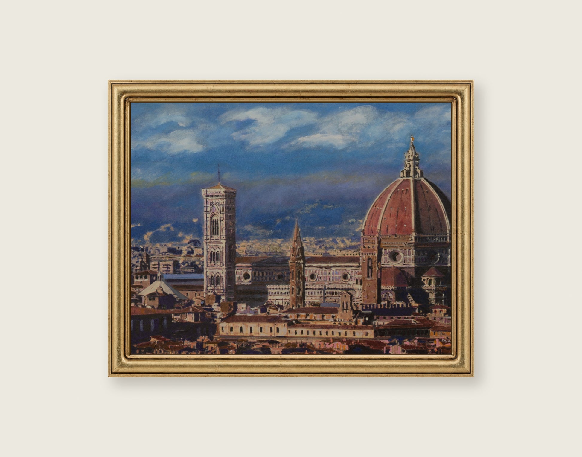 Santa Maria del Fiore framed in an antique brass frame for styling context