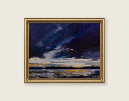 Thud of Distant Thunder framed in an antique brass frame for styling context