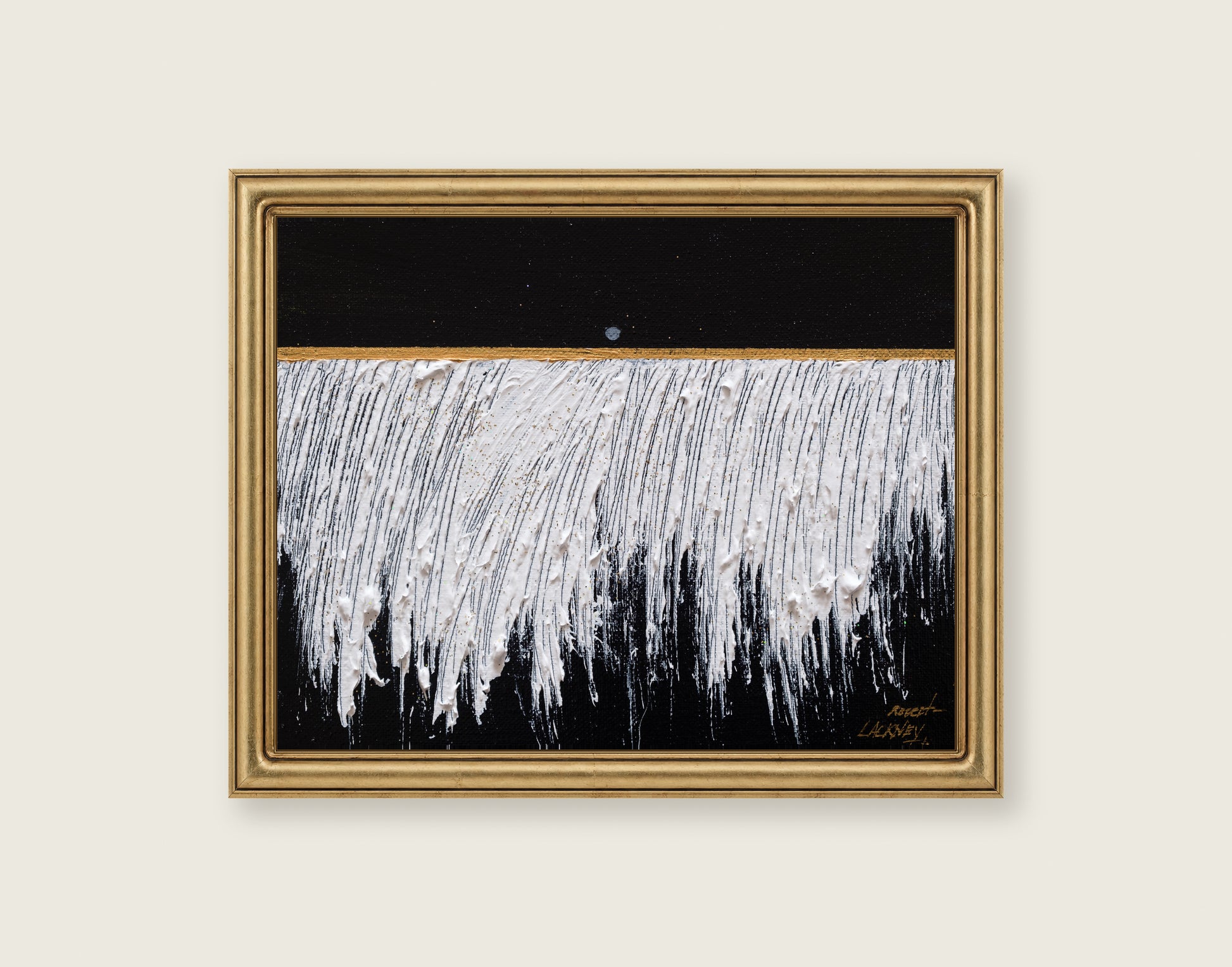 White Landscape framed in an antique brass frame for styling context