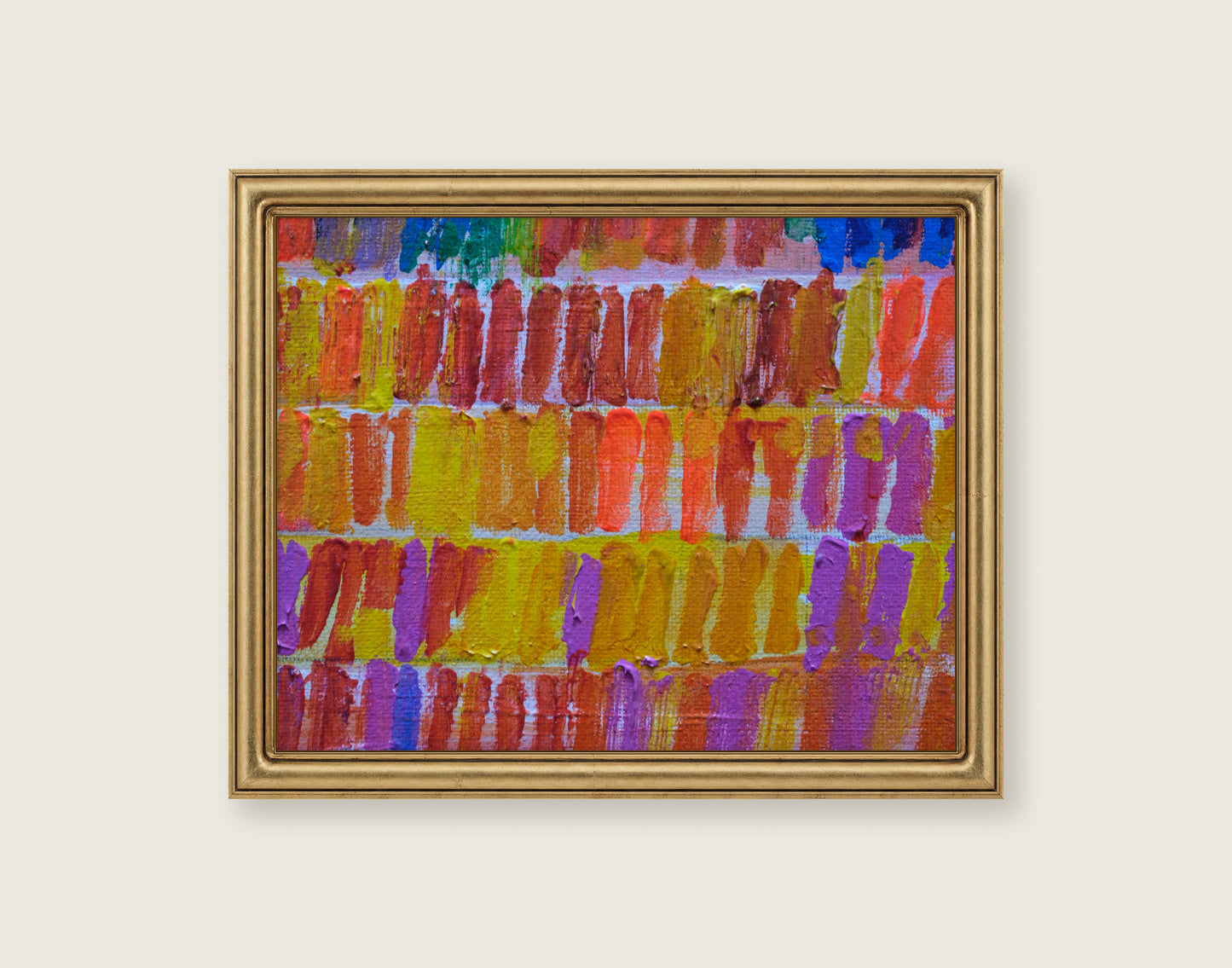 Red Rhythm framed in an antique brass frame for styling context