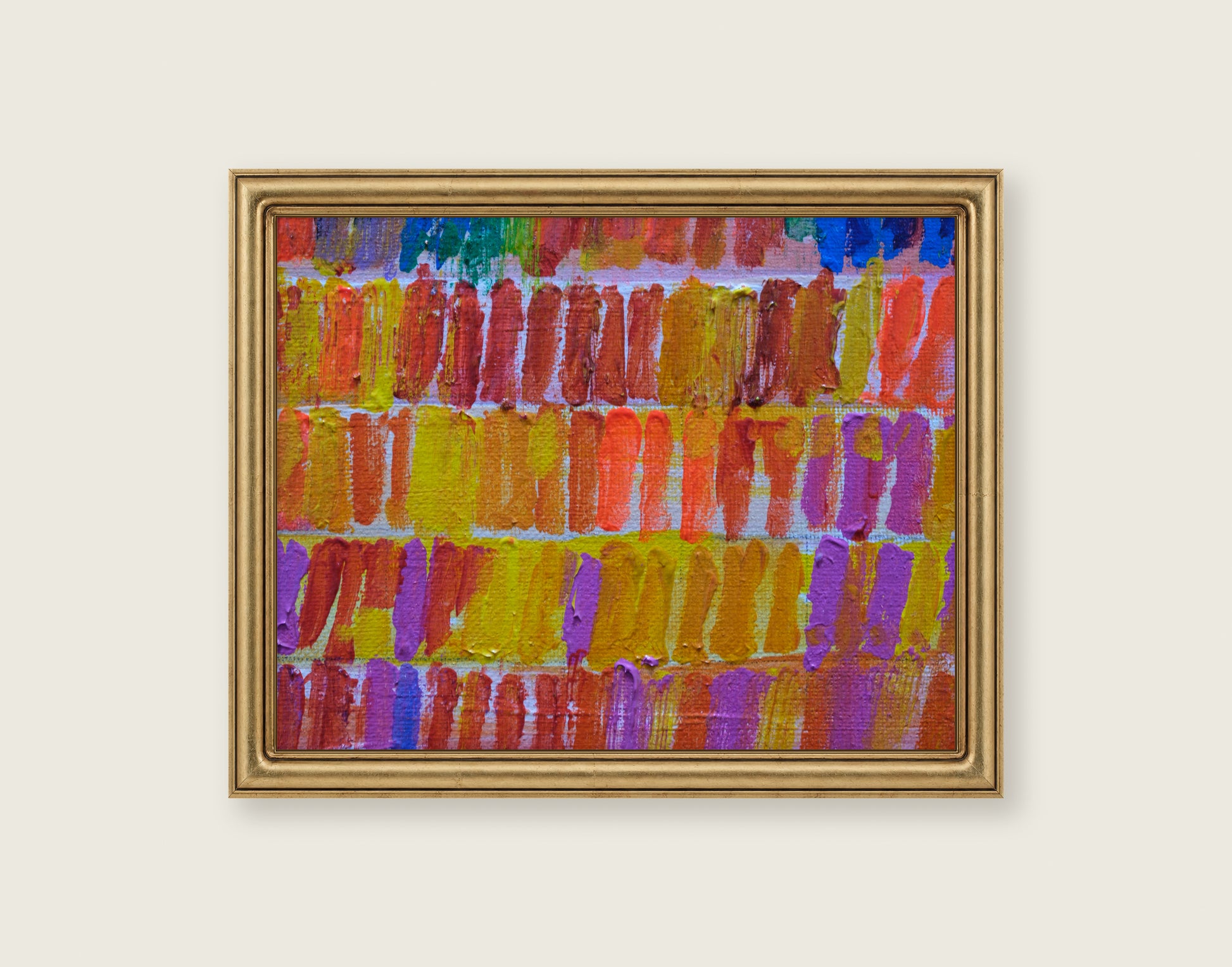 Red Rhythm framed in an antique brass frame for styling context