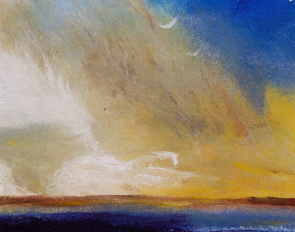 Detail of Unknown Daybreak showing the horizon line and textured painted surface