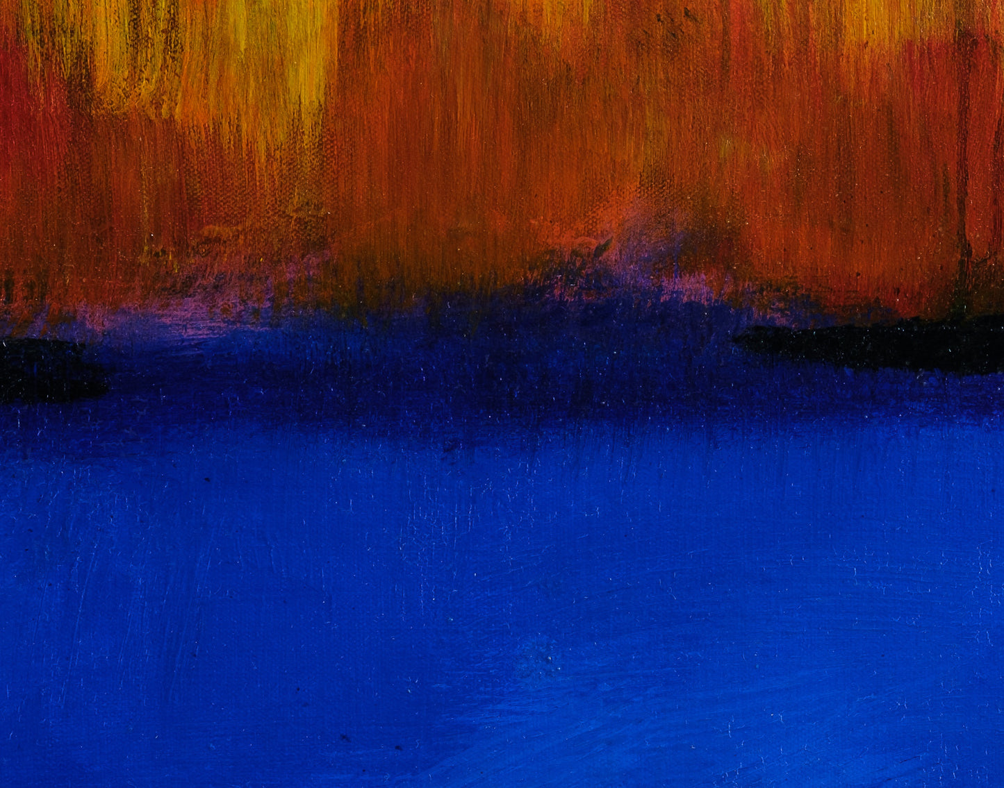 Detail of Rhapsody in Blue showing blue and yellow color-field structure and paint surface
