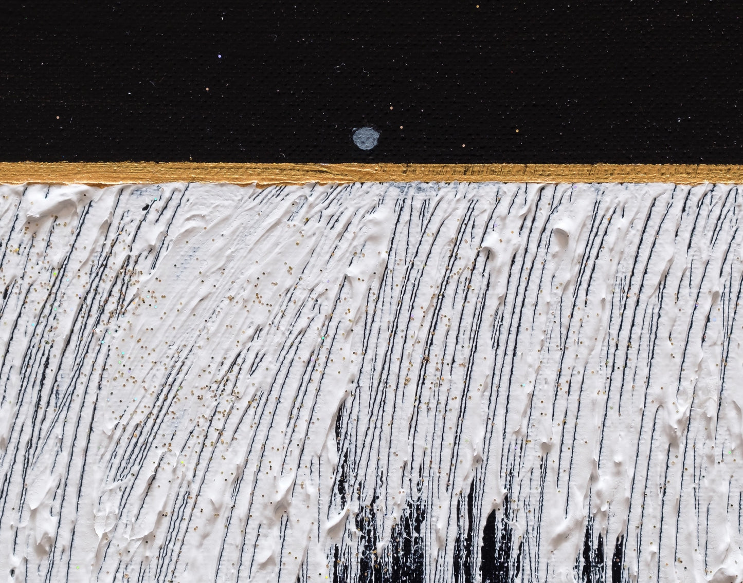 Detail of White Landscape showing the gold horizon line and textured white surface