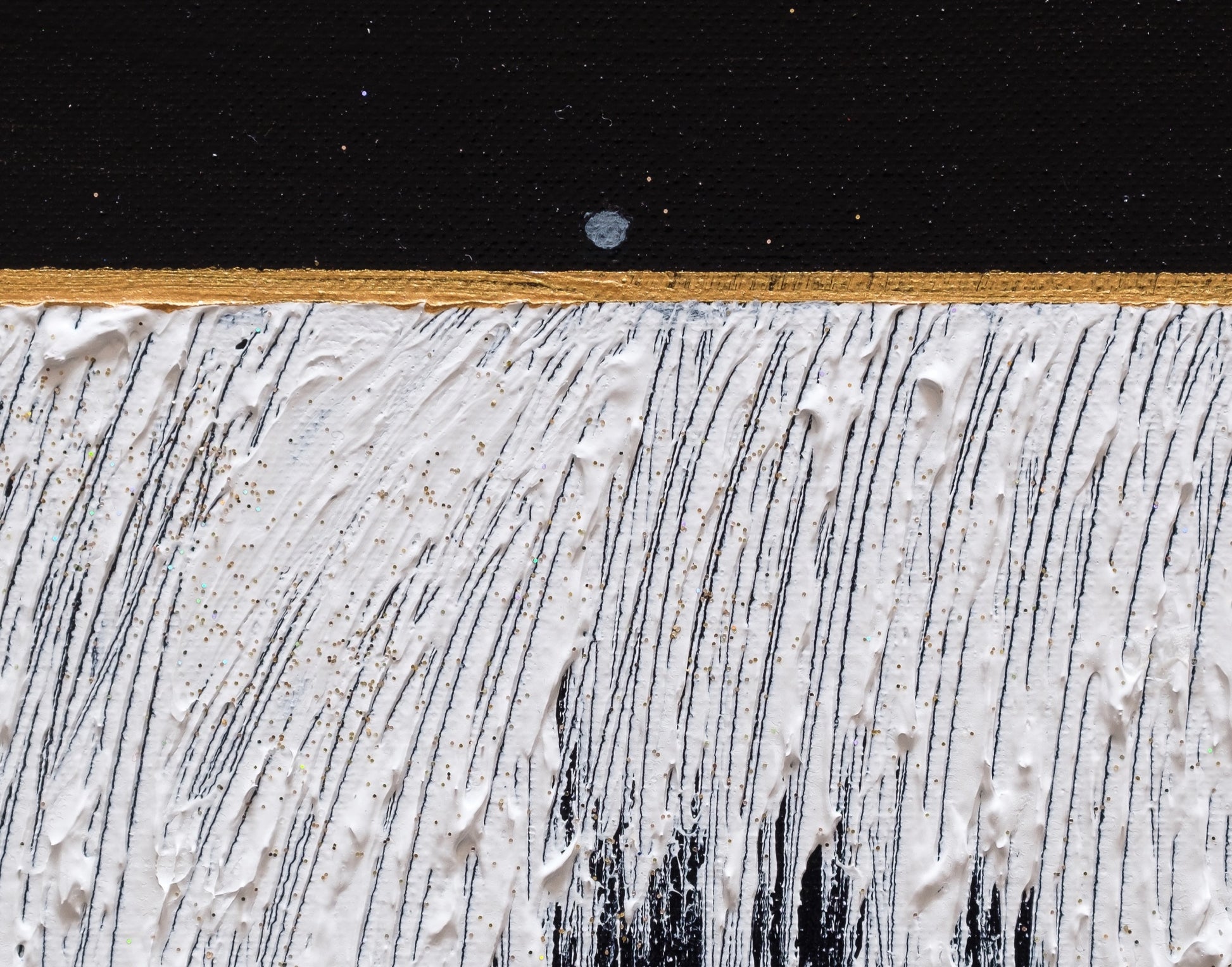 Detail of White Landscape showing the gold horizon line and textured white surface