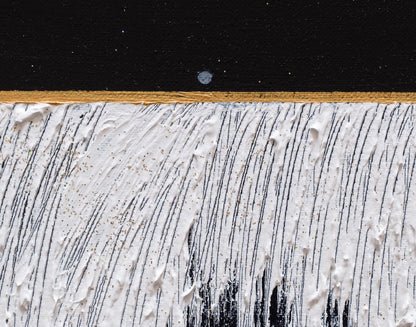 Detail of White Landscape showing the gold horizon line and textured white surface